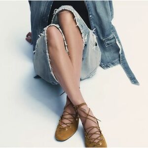 NEW Zara Suede Tied Slingback Sandals in Tan - Size 8